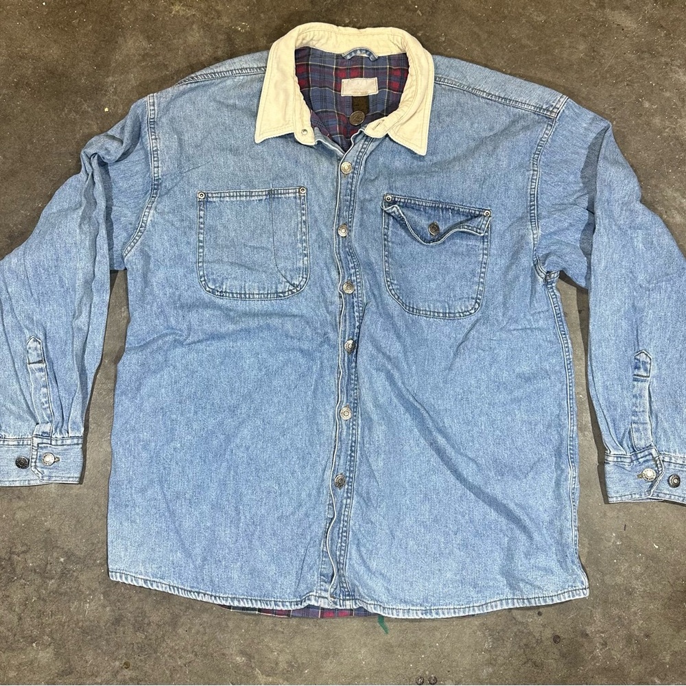 Vintage Arizona Jean Co. Denim Shirt with  Corduroy Cream Collar